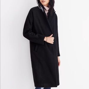 Madewell Atlas Cocoon Coat Wool Long Trench Pea Coat in Black
